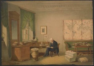 [Alexander von Humboldt in seinem Berliner Arbeitszimmer in der Oranienburger Straße 67]