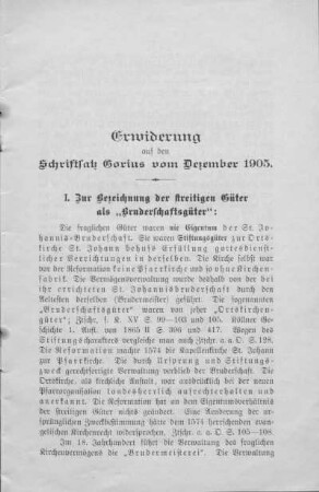 Erwiderung auf den Schriftsatz Gorius vom Dezember 1905.