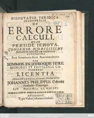 Disputatio Iuridica Inauguralis De Errore Calculi
