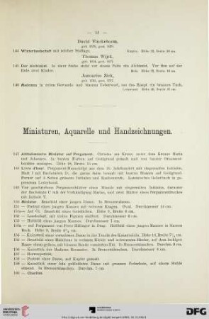Miniaturen, Aquarelle und Handzeichnungen (Nr. 147-234)