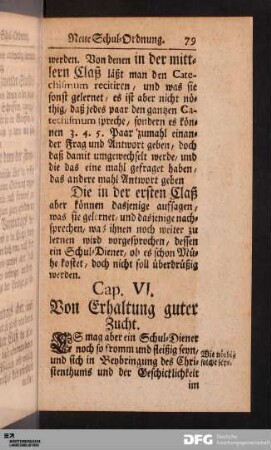 Cap. VI. Von Erhaltung guter Zucht.