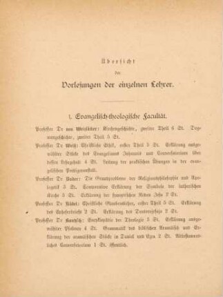 22-30, Übersicht der Vorlesungen der einzelnen Lehrer