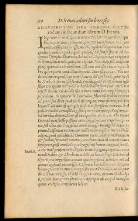 Argumentum Des. Erasmi Roterodami in secundum librum D. Irenaei.