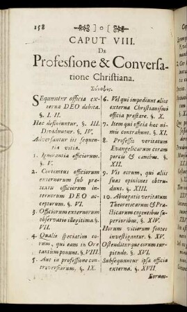 Caput VIII. De Professione & Conversatione Christiana