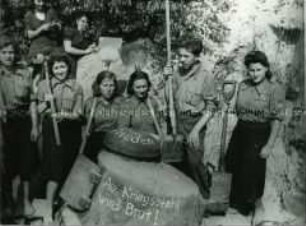 FDJler bergen Panzer im Rahmen der Schrott-Sammelaktion 1950