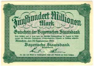 Geldschein / Notgeld, 500 Millionen Mark, 1.8.1923