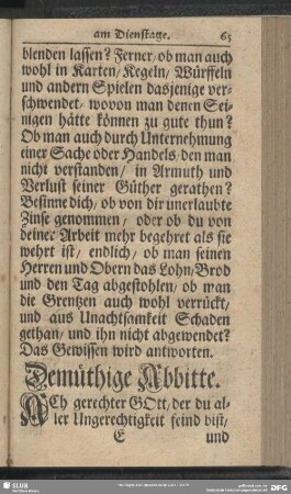 Demüthige Abbitte am Dienstage