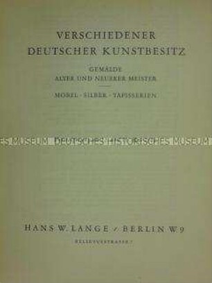 Katalog des Auktionshauses H. W. Lange Berlin