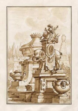 Architekturphantasie mit Elefantenstatue, aus den "Disegni di Prospettiva Ideale", Bl. 12