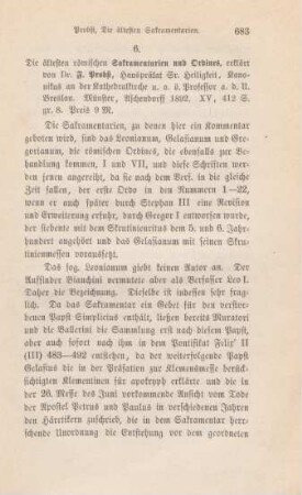 683-689 [Rezension] Probst, Ferdinand, Die ältesten römischen Sacramentarien und Ordines