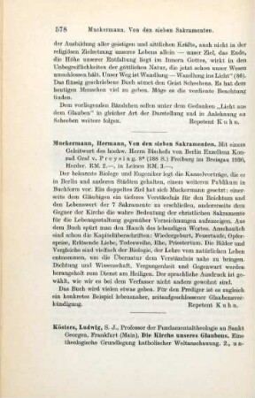 578-579 [Rezension] Kösters, Ludwig, Die Kirche unseres Glaubens