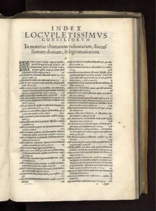 Index Locvpletissimvs Consiliorvm In materias vltimarum voluntatum, successionum dotium, & legitimationum.