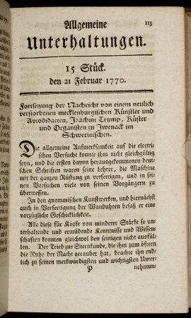 15 Stück. den 21 Februar 1770.