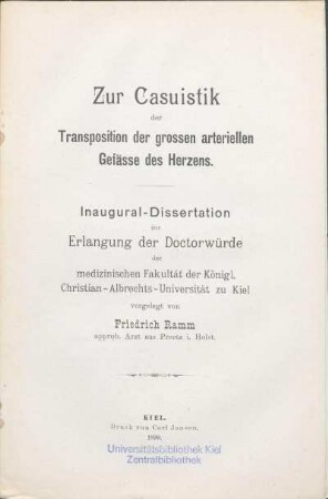 Zur Casuistik der Transposition der grossen arteriellen Gefässe des Herzens
