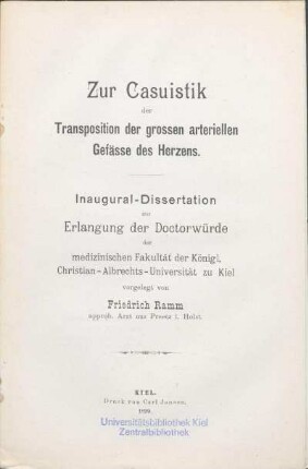 Zur Casuistik der Transposition der grossen arteriellen Gefässe des Herzens