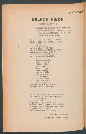 Buenos Aires : (Tango canción)