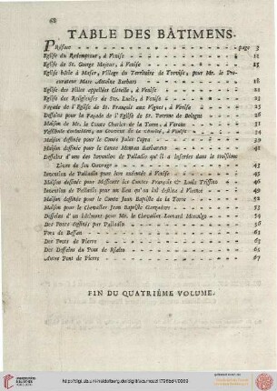 Table des Batiments
