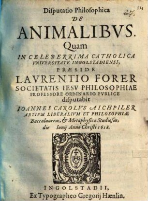 Disputatio Philosophica De Animalibus