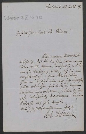 Brief an Friedrich Wilhelm Jähns : 16.09.1867