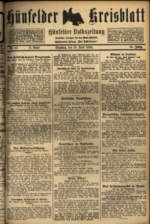 Zweite Ausgabe vom Samstag, den 26. April 1930.