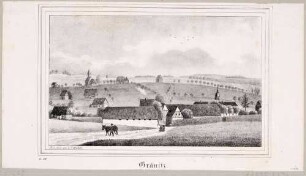 Ortsansicht des ehemaligen Wallfahrts- und Jahrmarktsortes Gränitz (Brand-Erbisdorf) südlich von Freiberg, aus Sachsens Kirchen-Galerie von Hermann Schmidt, 1838, Bd. 2