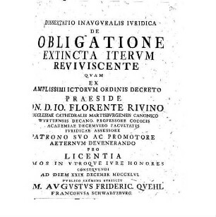 Dissertatio Inavgvralis Ivridica De Obligatione Extincta Itervm Reviviscente