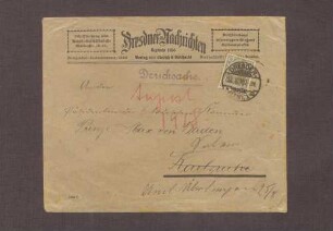 Briefumschlag an Prinz Max von Baden
