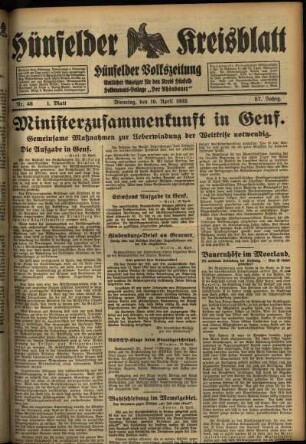 Erste Ausgabe vom Dienstag, den 19. April 1932.