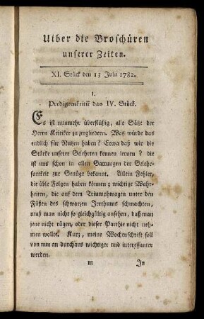 XI. Stück den 13 Julii 1782