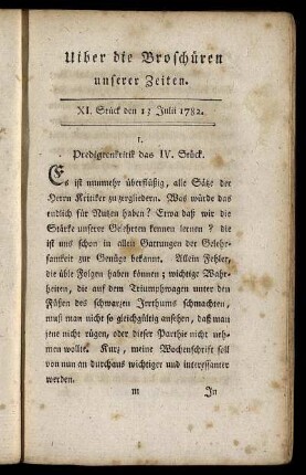 XI. Stück den 13 Julii 1782