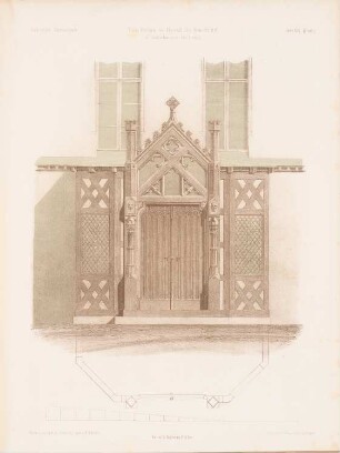 Türvorbau an Hauschilds Grundstück, Berlin-Niederschönhausen: Grundriss, Ansicht (aus: Architektonisches Skizzenbuch, H. 16, 1854)