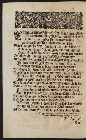 Ein unverhoffter Schmerz rührt itzund meine Seele/[...]