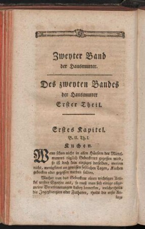 Des zweyten Bandes der Hausmutter Erster Theil
