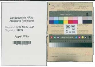 Entnazifizierung Willy Appel , geb. 14.03.1894 (Fabrikant)
