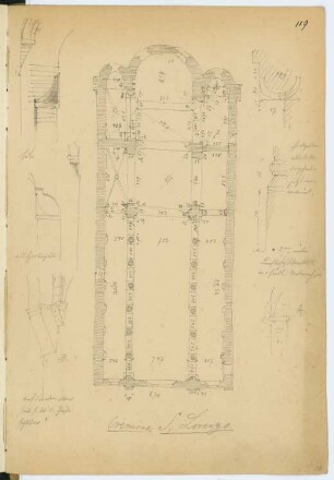 San Lorenzo, Cremona: Grundriss, Details (aus: Skizzen- und Fotoalbum 4)
