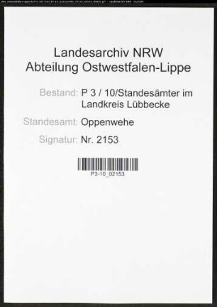 Sterberegister Standesamt Oppenwehe