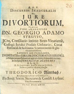 Discursus inauguralis de jure divortiorum