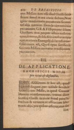 III. De Applicatione Sacrificii Missae pro vivis & defunctis.