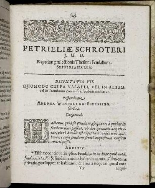Disputatio VII. Quomodo Culpa Vasalli, Vel In Alium, vel in Dominum commissa, feudum amittatur.