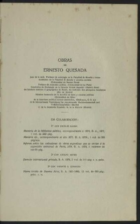 Obras de Ernesto Quesada