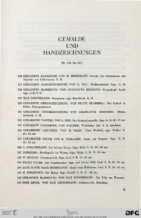Gemälde und Handzeichnungen (Nr. 216-321)