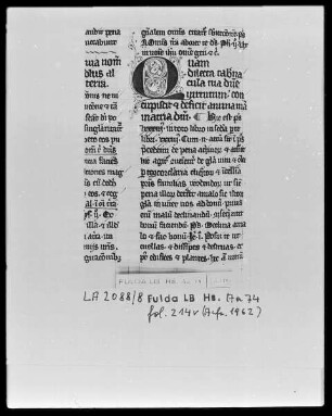 Pseudo Albertus Magnus, Commentarius in Psalmos — Initiale Q (uam dilecta), Folio 214verso