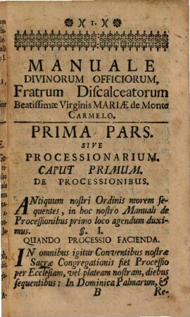 Manuale Divinorum Officiorum F.F. Discalceatorum, Ordinis Beatae Mariae Virginis De Monte Carmelo