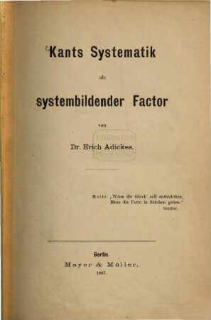 Kants Systematik als systembildender Factor