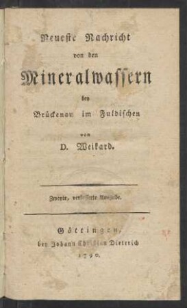 Neueste Nachricht von den Mineralwassern bey Brückenau im Fuldischen
