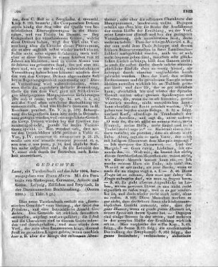 Luna, ein Taschenbuch auf das Jahr 1804, herausgegeben von Franz Horn. Mit den Portraits von Shakespear, Cervantes, Ariosto und Göthe. Leipzig, Züllichau und Freystadt, in der Darnmannschen Buchhandlung. (Ostern 1803.)