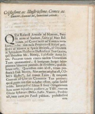 Celsissime ac Illustrissime Comes ac Domine, Domine mi, humilumè colende: