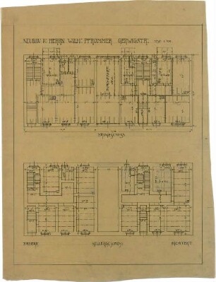 Billing, Hermann; Karlsruhe, Gerwigstr. 35; Haus Wilhelm Pfrommer - Grundriss EG; Grundriss Keller