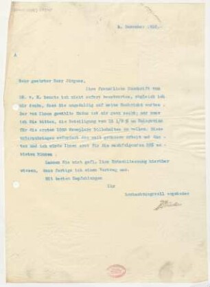 Brief an Fritz Jürgens : 01.12.1910
