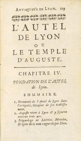 L'Autel De Lyon Ou Le Temple D'Auguste. Chapitre IV. Fondation De L'Autel de Lyon.